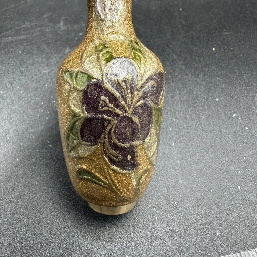 Vintage Miniature Cloisonné Enamel Brass Bud Vase 4” Floral Asian Decor